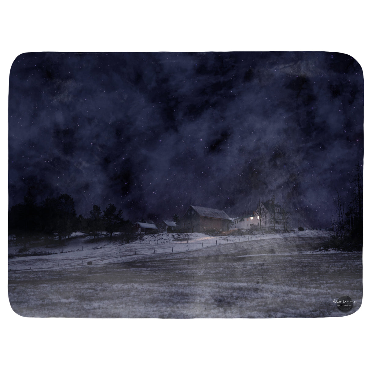Winter Farm at Night Throw Blanket