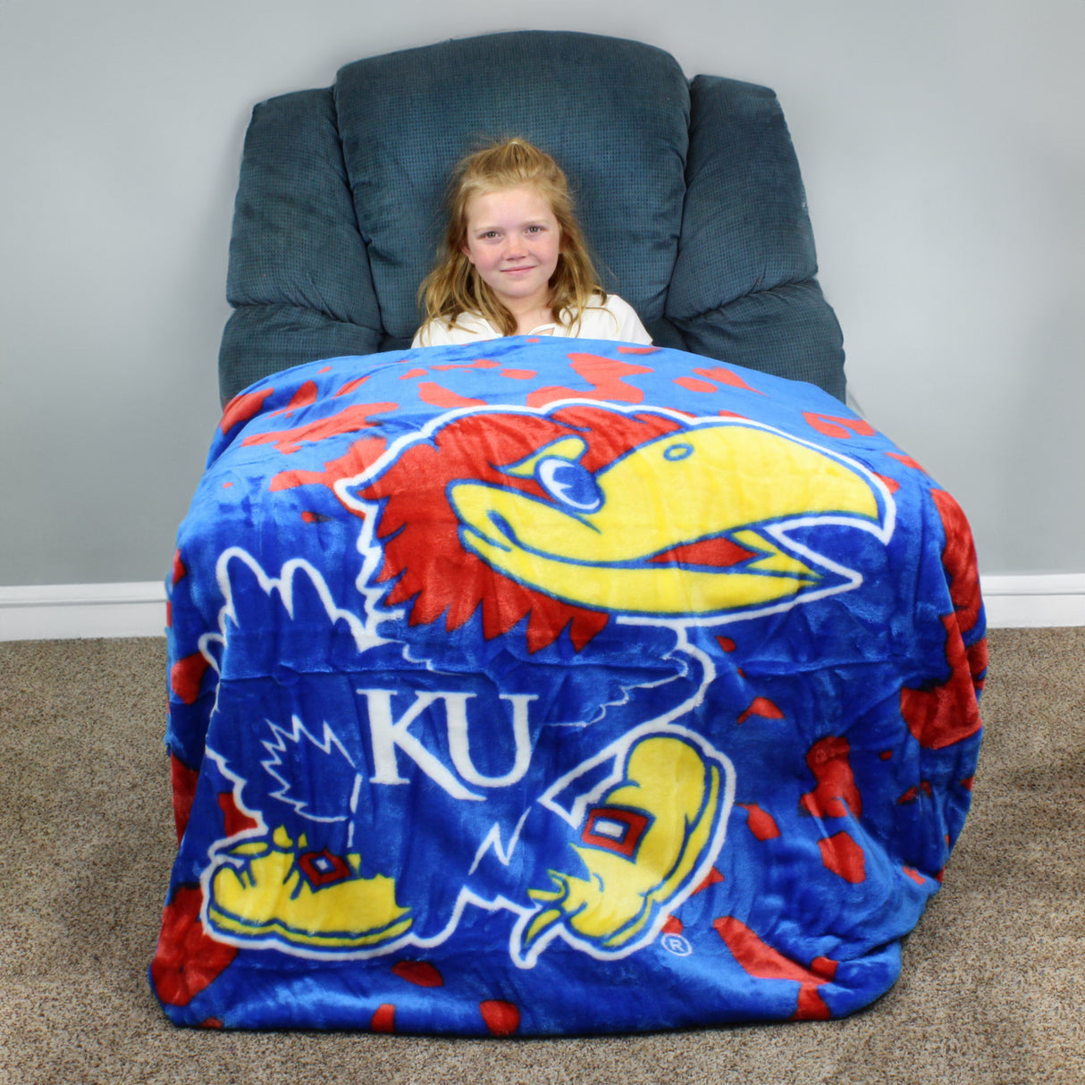 Kansas Jayhawks Plush Throw Blanket, Bedspread, 86" x 63"