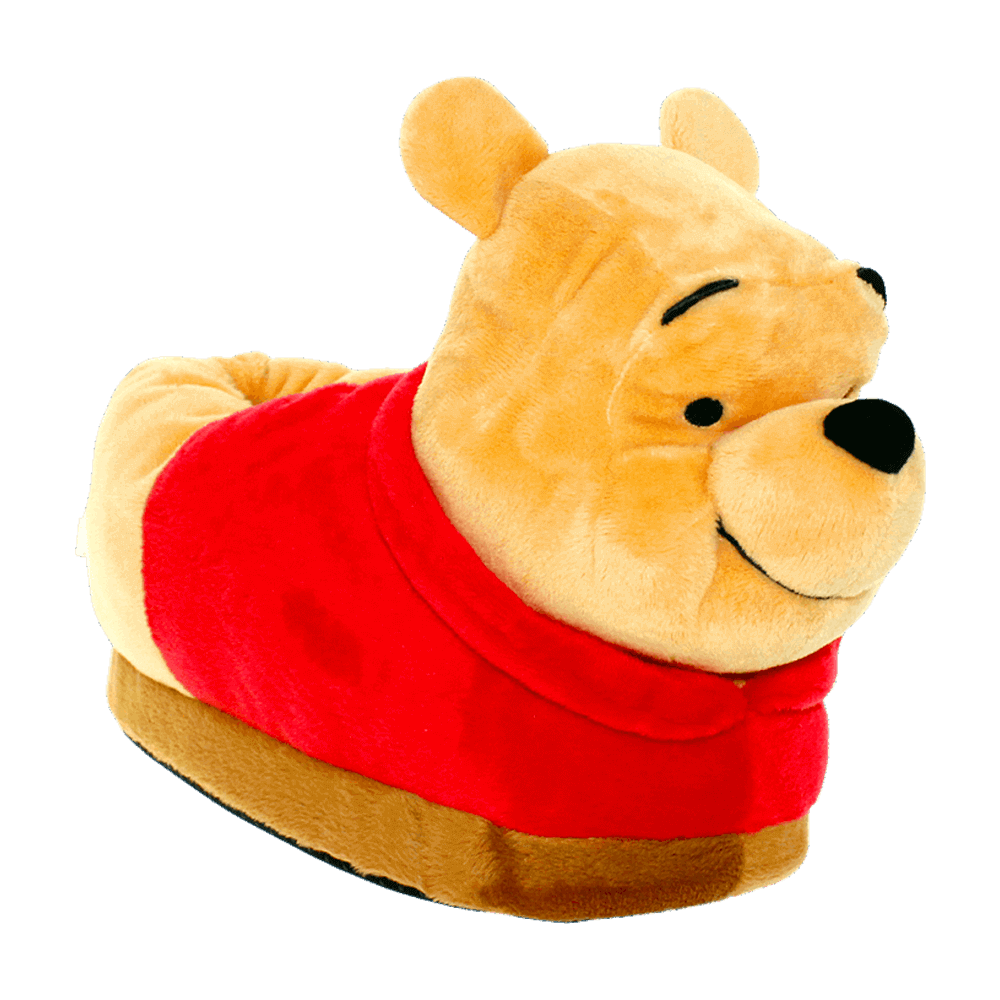 Winnie the Pooh plush slippers in yellow with the bear's face and red shirt