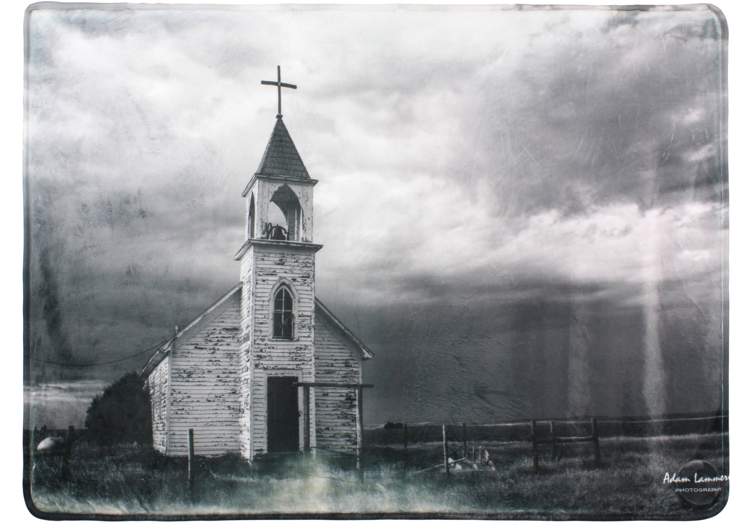 Abandoned Church Black and White Landscape Throw Blanket