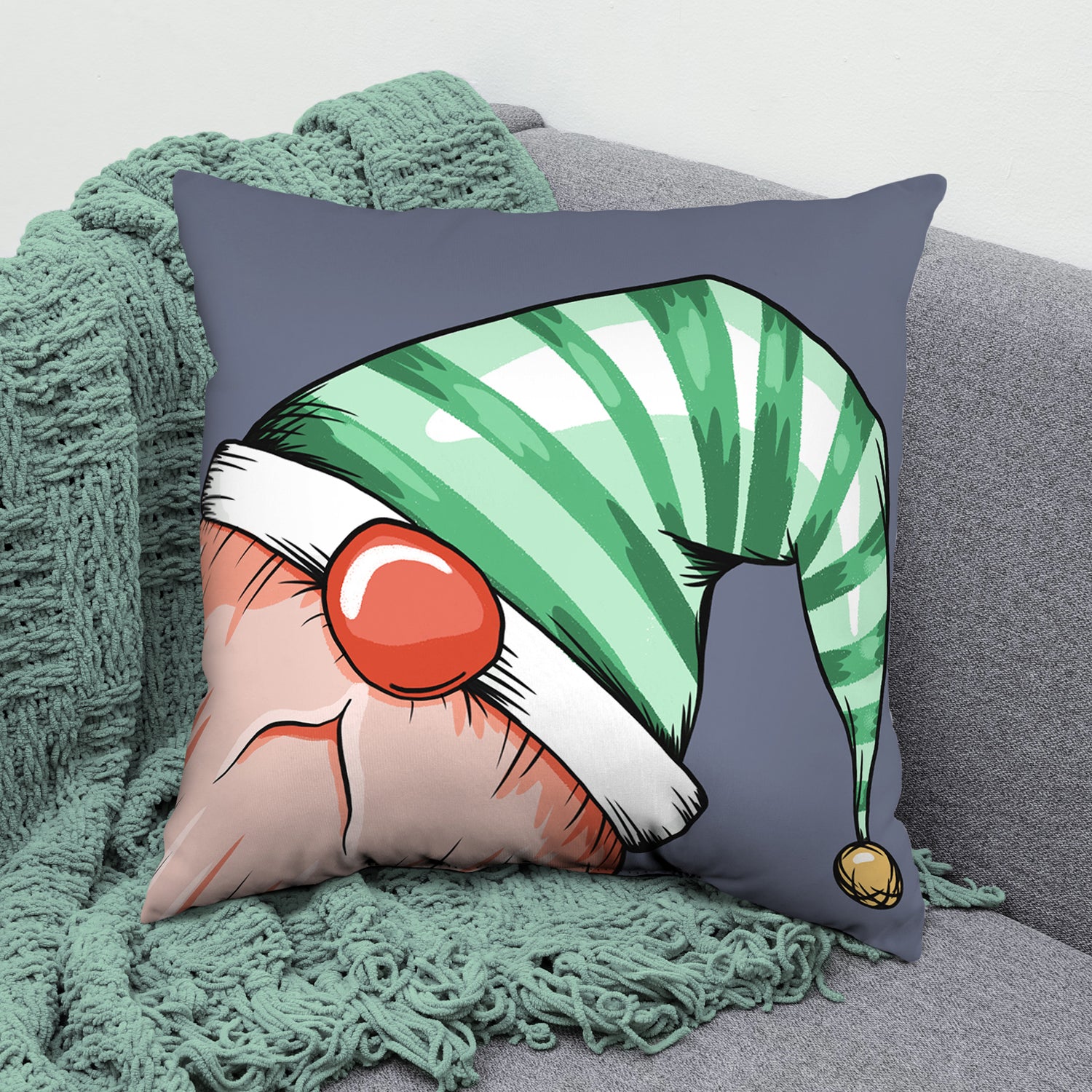 Striped Gnome Double Sided Pillow, Made in the USA