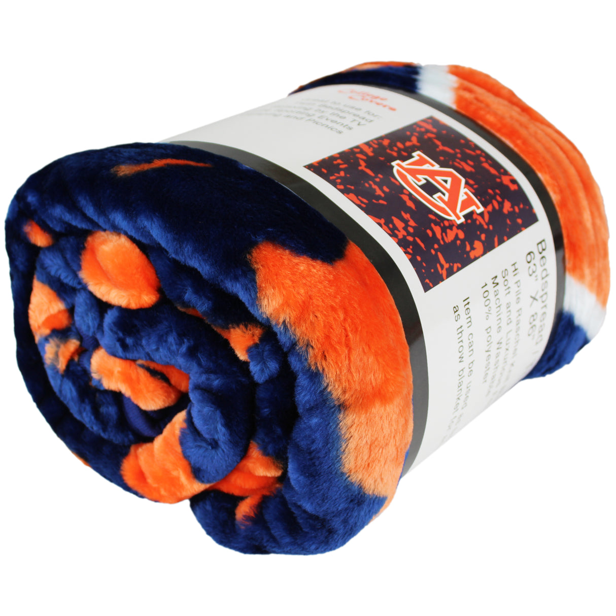 Auburn Tigers Plush Throw Blanket, Bedspread, 86" x 63"