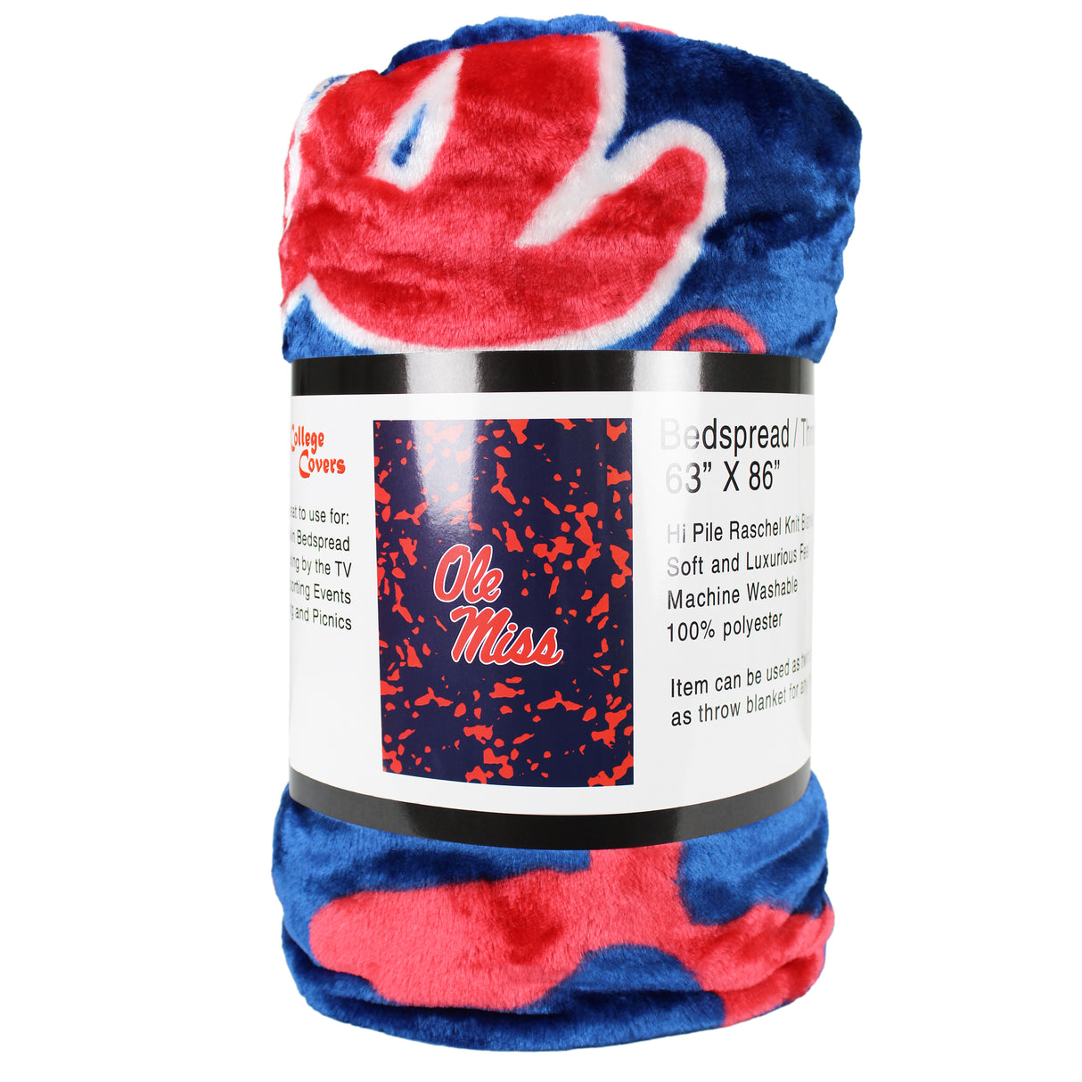 Ole Miss Rebels Plush Throw Blanket, Bedspread, 86" x 63"