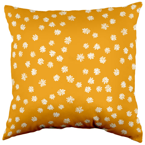 Painted White Flowers Mustard Decorative Pillow, 16" x 16", Made in the USA