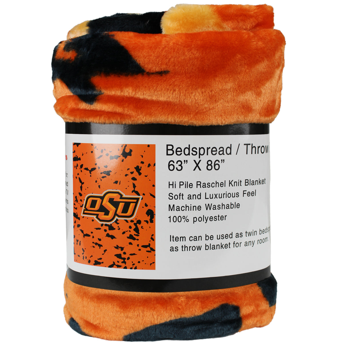 Oklahoma State Cowboys Plush Throw Blanket, Bedspread, 86" x 63"