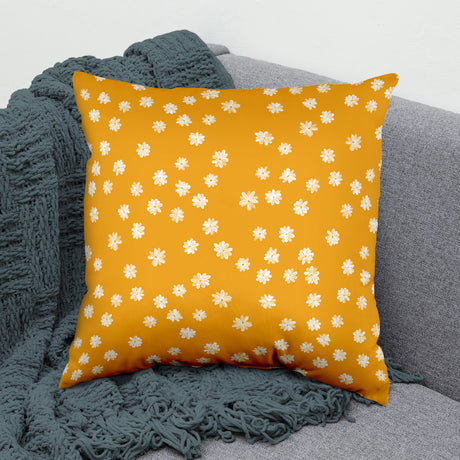Painted White Flowers Mustard Decorative Pillow, 16" x 16", Made in the USA
