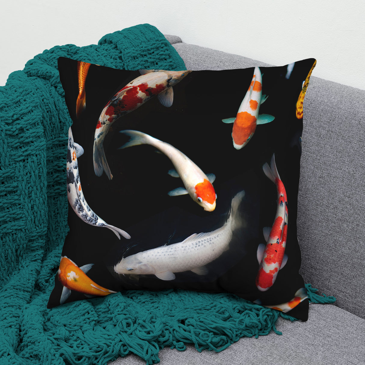 Koi Fish Decorative Pillow, Made in the USA, 2 Sizes