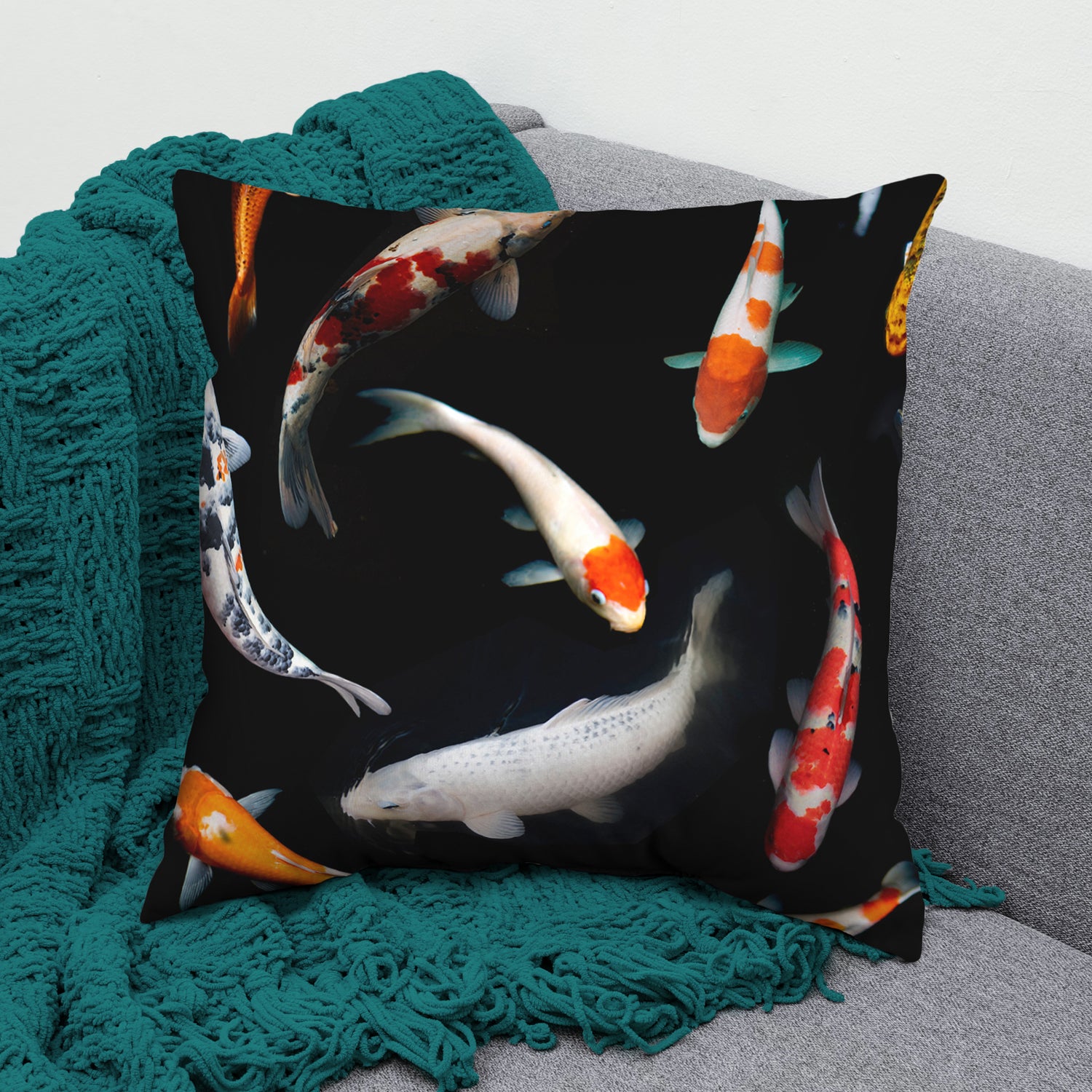 Koi Fish Decorative Pillow, Made in the USA, 2 Sizes