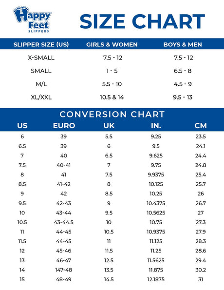 disney slippers size chart