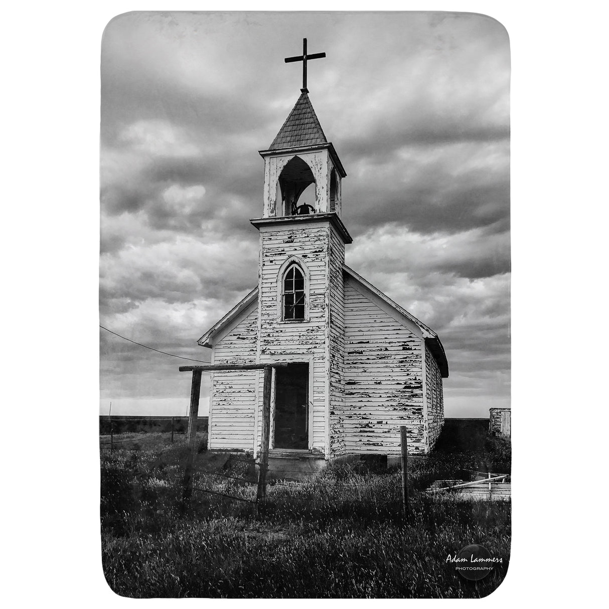 Abandoned Church Black and White Landscape Throw Blanket