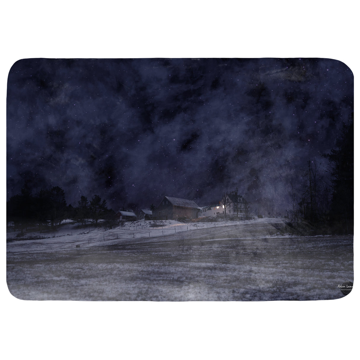 Winter Farm at Night Throw Blanket