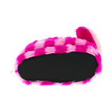 Cheshire Cat plush house slippers with whiskers and striped tail detail