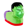 Hulk plush slippers in bright green with the character's furrowed brow