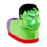 Hulk plush slippers in bright green with the character's furrowed brow