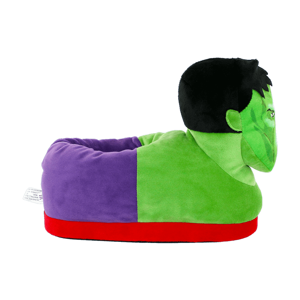 Hulk character slippers with a soft cushioned footbed for lounging