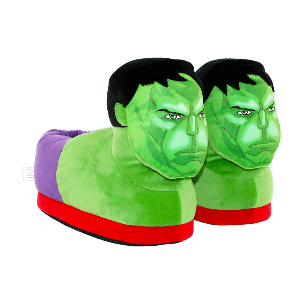 HappyFeet Hulk slippers, green Avengers-themed plush house shoes
