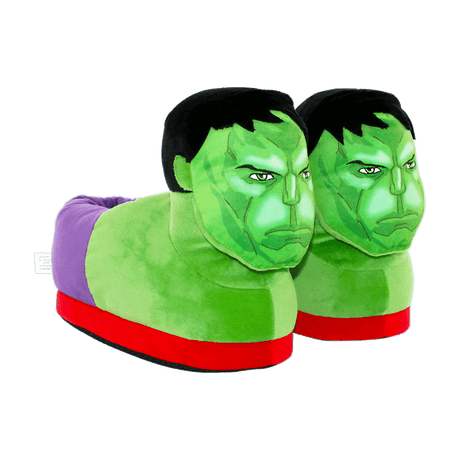 HappyFeet Hulk slippers, green Avengers-themed plush house shoes