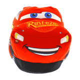 HappyFeet Lightning McQueen slippers showing the plush race car face and grille styling