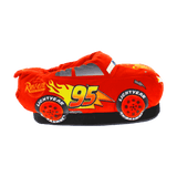 Pair of red Lightning McQueen plush house slippers with non-slip soles