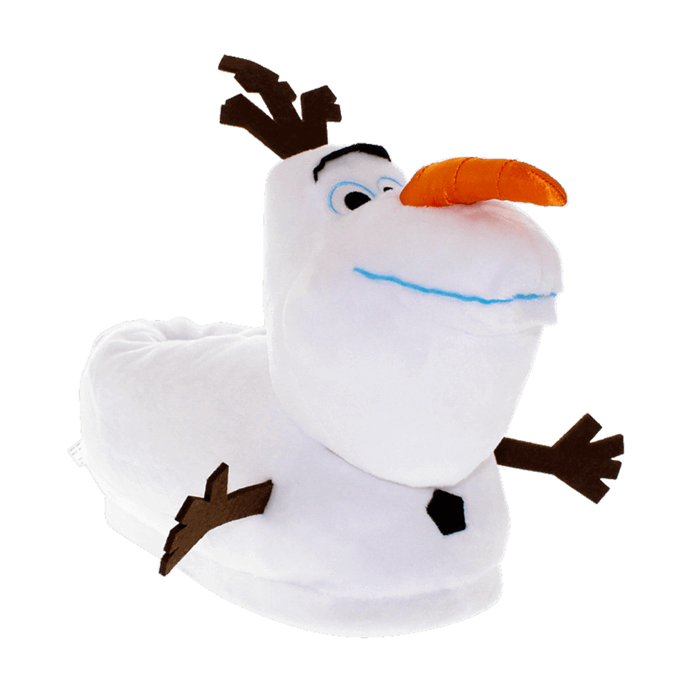Olaf plush slippers, white snowman with a carrot nose and toothy smile