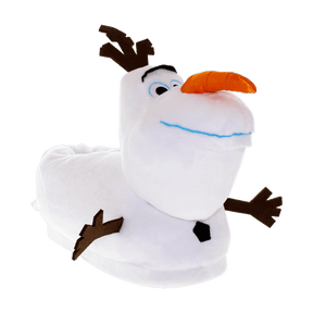 Olaf plush slippers, white snowman with a carrot nose and toothy smile