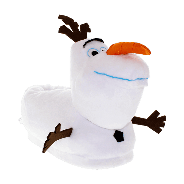 Olaf plush slippers, white snowman with a carrot nose and toothy smile