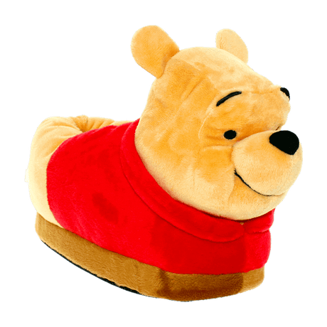 Winnie the Pooh plush slippers in yellow with the bear's face and red shirt
