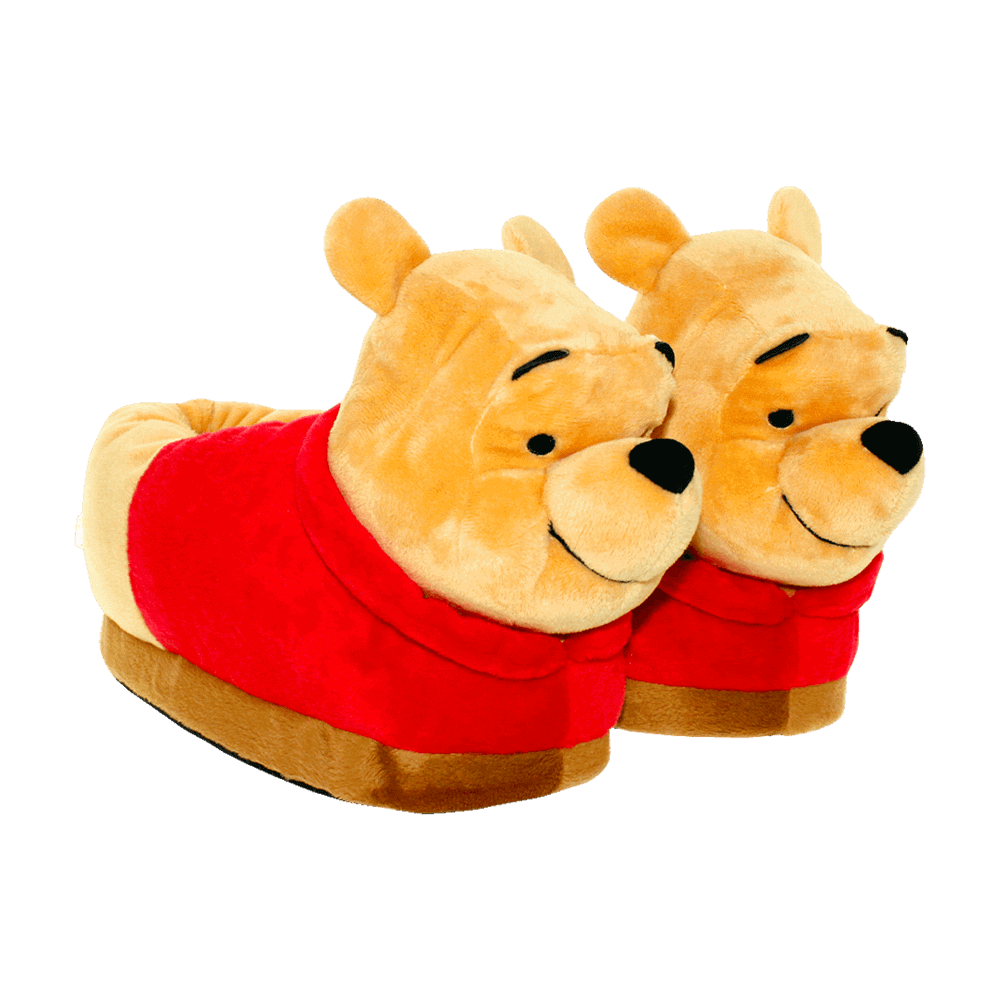 Yellow Winnie the Pooh character slippers in ultra-soft plush fabric
