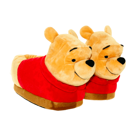 Yellow Winnie the Pooh character slippers in ultra-soft plush fabric