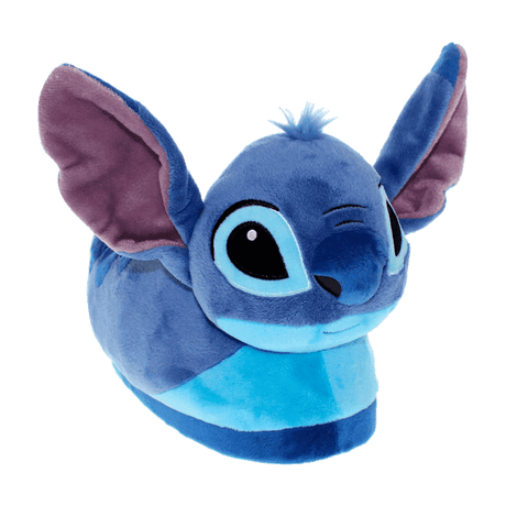 Stitch plush slippers in blue with the character's ears, eyes and wide smile