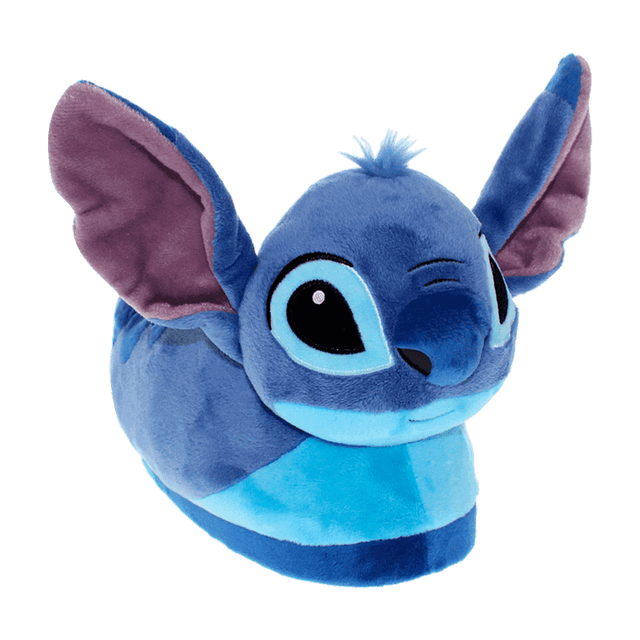 Stitch plush slippers in blue with the character's ears, eyes and wide smile