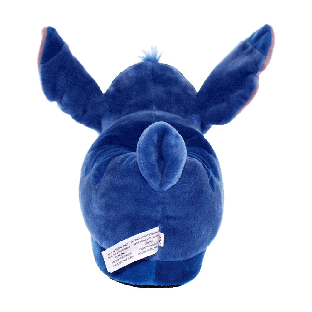 Pair of blue Stitch slippers in soft plush with character face detail