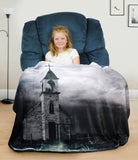 Abandoned Church Black and White Landscape Throw Blanket