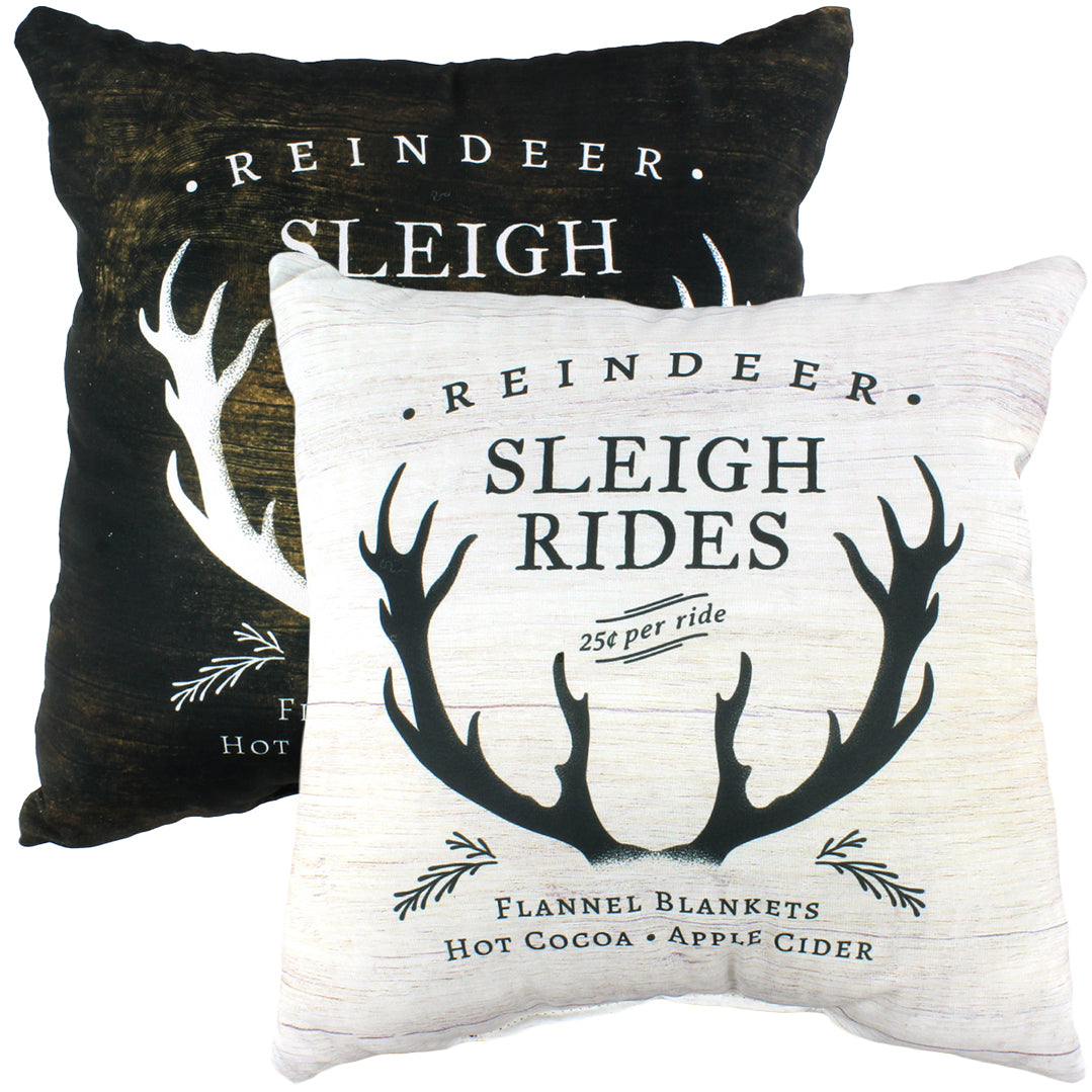 Reindeer Sleigh Rides Reversible Pillow