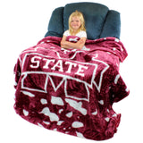 Mississippi State Bulldogs Plush Throw Blanket, Bedspread, 86" x 63"