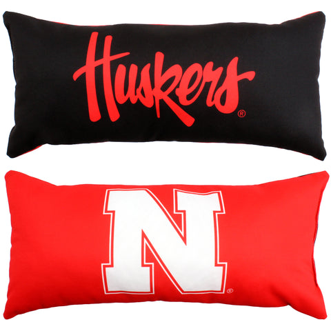 Nebraska Cornhuskers 2 Sided Bolster Travel Pillow, 16" x 8", Made in the USA