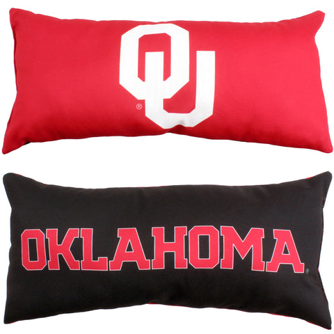 Oklahoma Sooners 2 Sided Bolster Travel Pillow, 16" x 8", Made in the USA