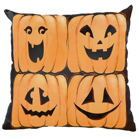 Four Jack O'lanterns Decorative Pillow, Made in the USA