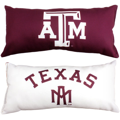 Texas A&M Aggies 2 Sided Bolster Travel Pillow, 16" x 8", Made in the USA